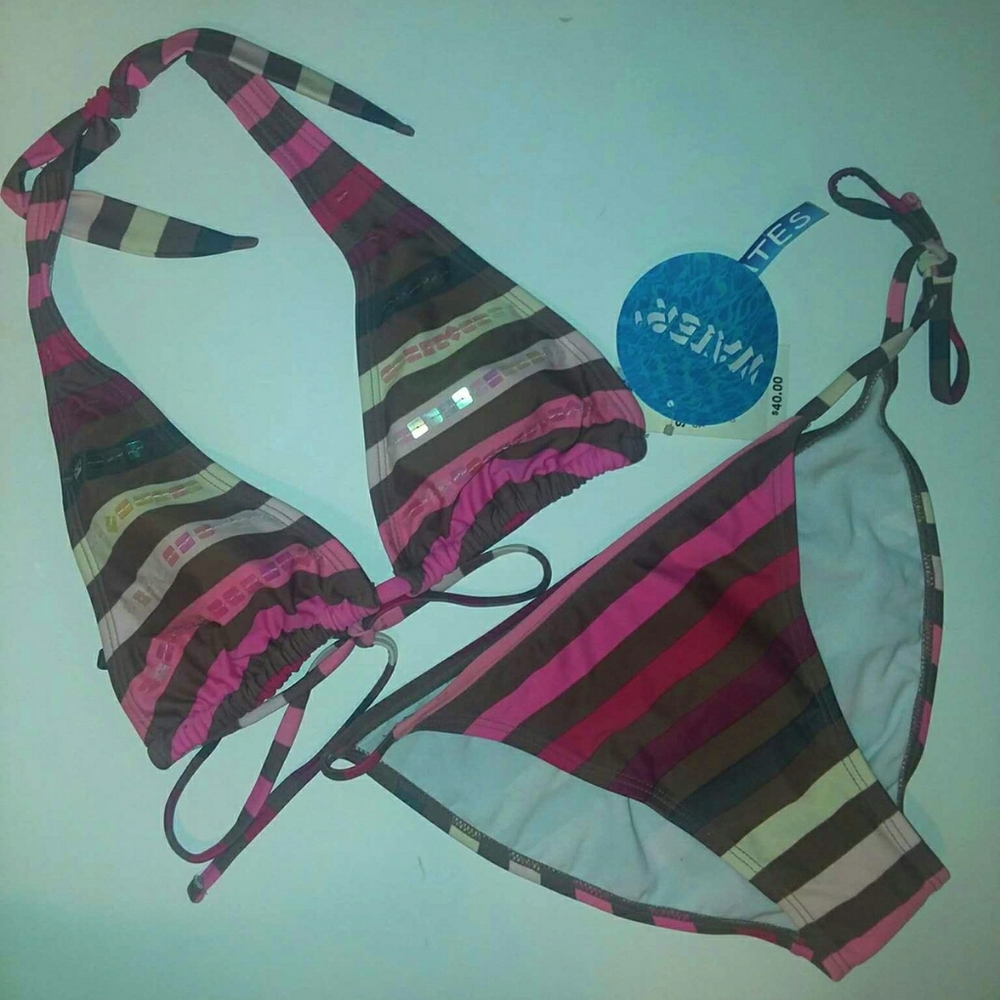 NWT Striped Bikini With Sequin Accents